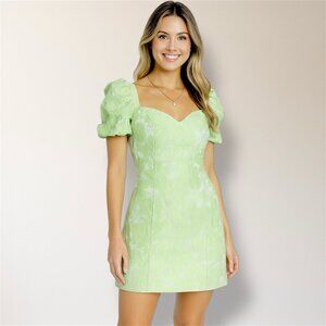 Lulus Beyond Amazing Light Green Floral Jacquard Puff Sleeve Dress Cottagecore L
